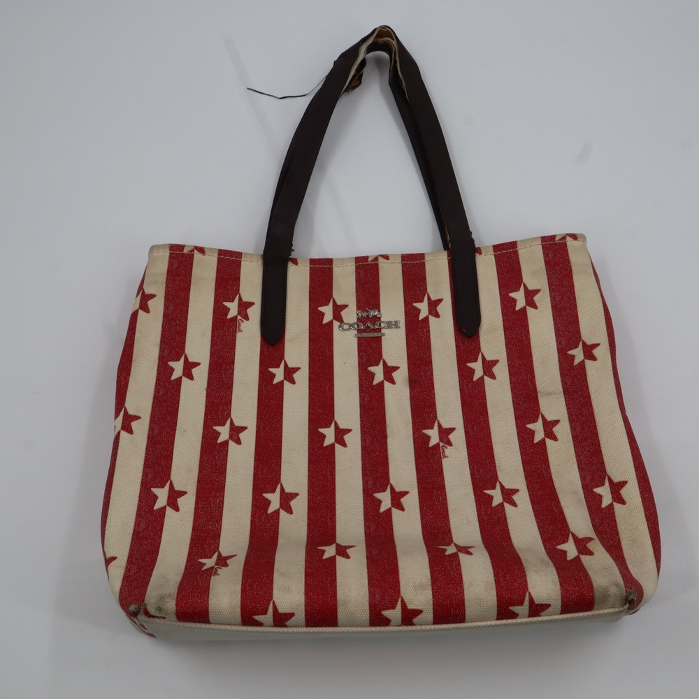 Coach Tote Bag Womens Large Red White Stars Stripes Americana Canvas D2047-1910 - Picture 1 of 15